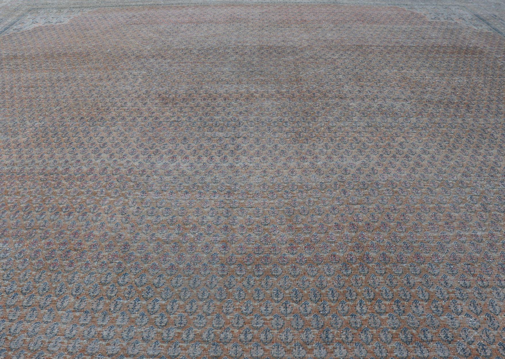 Minimalist Design Persian Tabriz Rug with Soft Orange Background, Silver & Blue For Sale 3