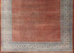 Minimalist Modern Design Persian Tabriz Rug with Faded Red-Orange Background