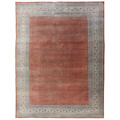 Minimalist Modern Design Persian Tabriz Rug with Faded Red-Orange Background