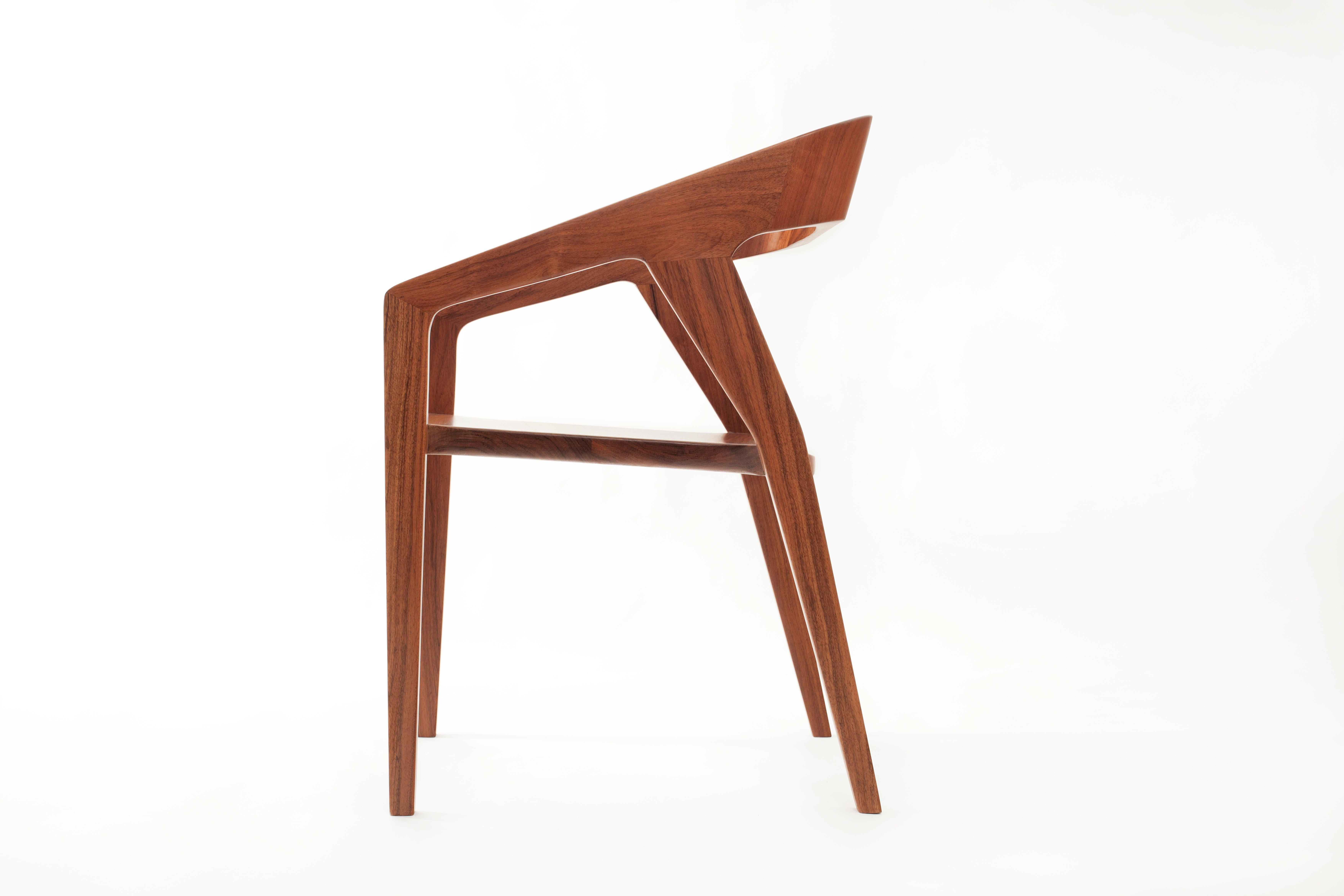 Mexican Minimalist Modern Dining Chair in Caribbean Walnut, in Stock For Sale