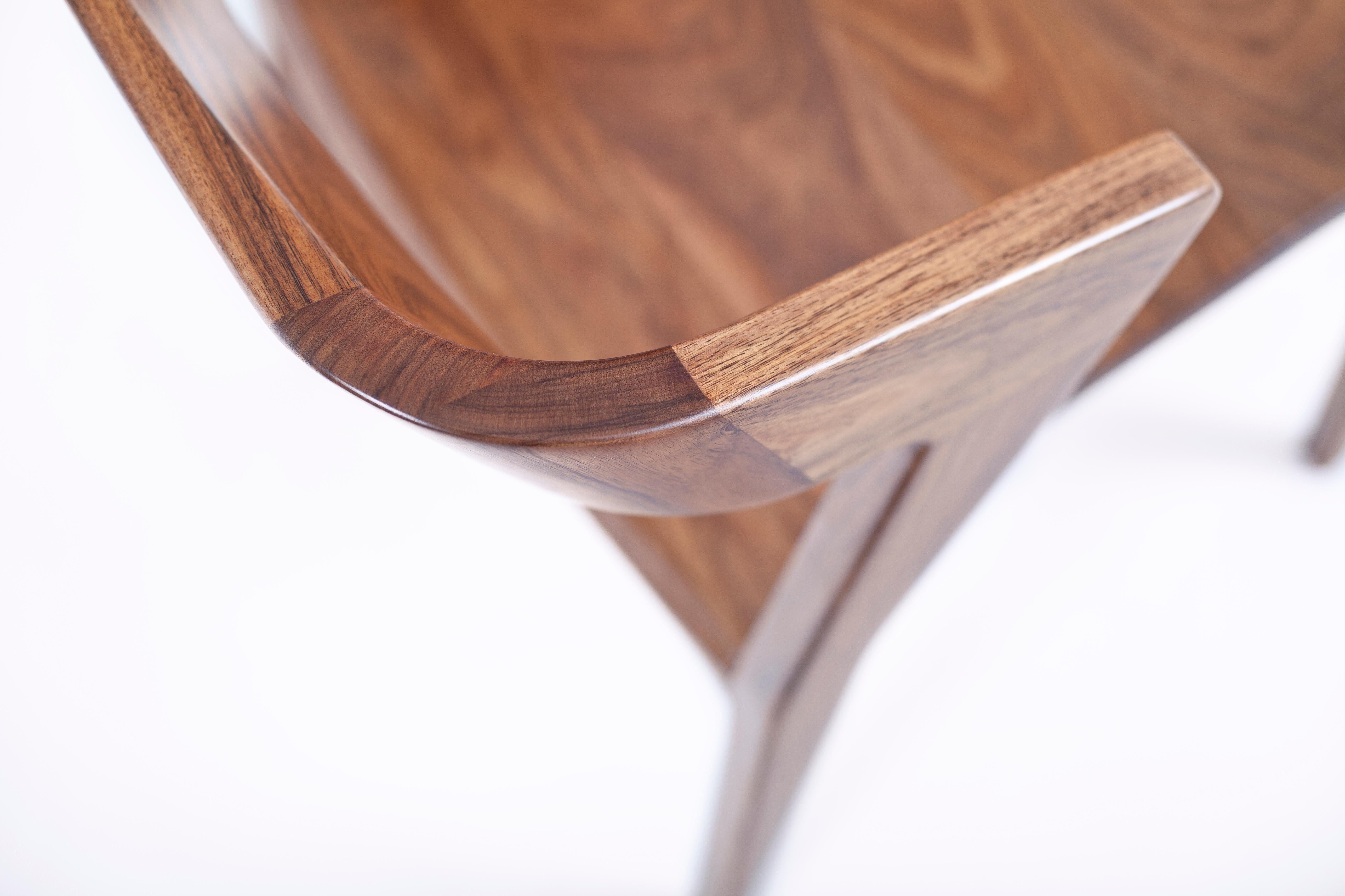 Contemporary Handcrafted Modern Dining Chair in Caribbean Walnut, in Stock For Sale