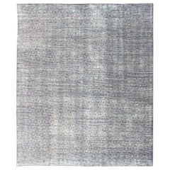 Minimalist Modern Distressed Rug in Shades of Gray, Taupe, Blue, Green 
White