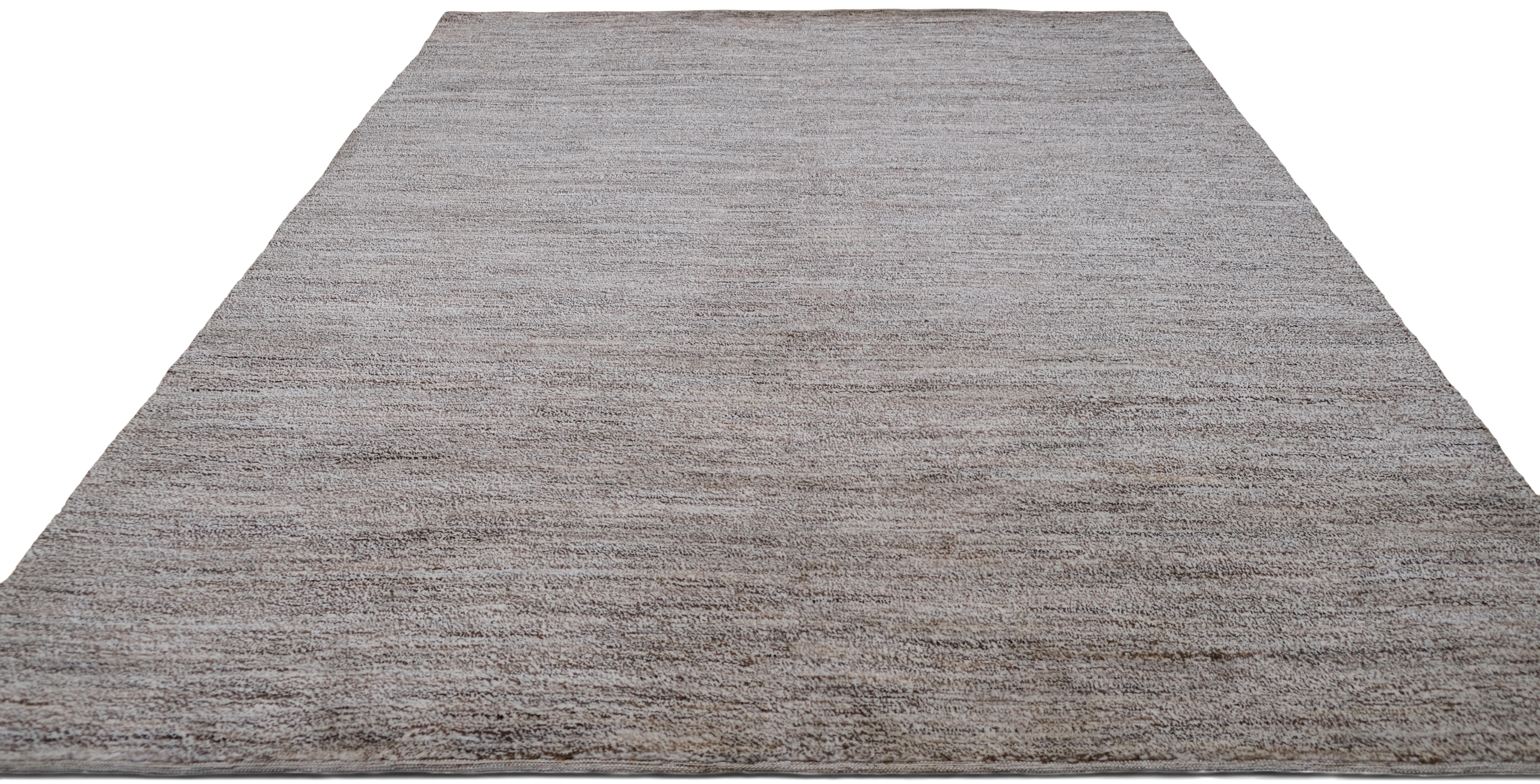 Minimalistischer moderner Erd getönter Wollteppich 8'x10' (Moderne) im Angebot