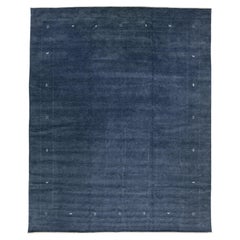 Minimalist Modern Gabbeh Handmade Persian Wool Rug with a Blue Field