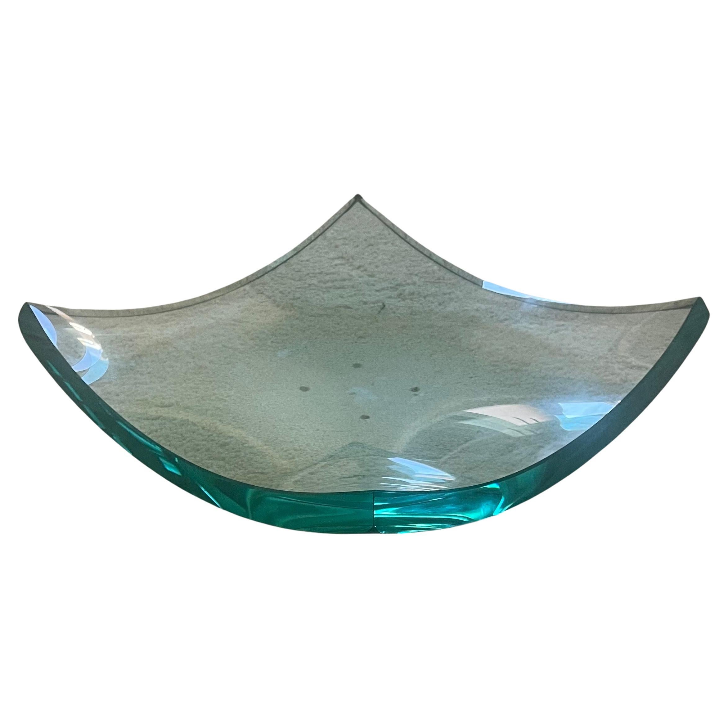 Minimalist modern Italian polished glass bowl / centerpiece by Salvatore Polizzi, circa 1980s. The bowl is in very good vintage condition with no chips or cracks and measures 14