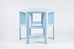 Minimalist Modern Lacquered Large Library Table Shown in Blue Fog on Oak