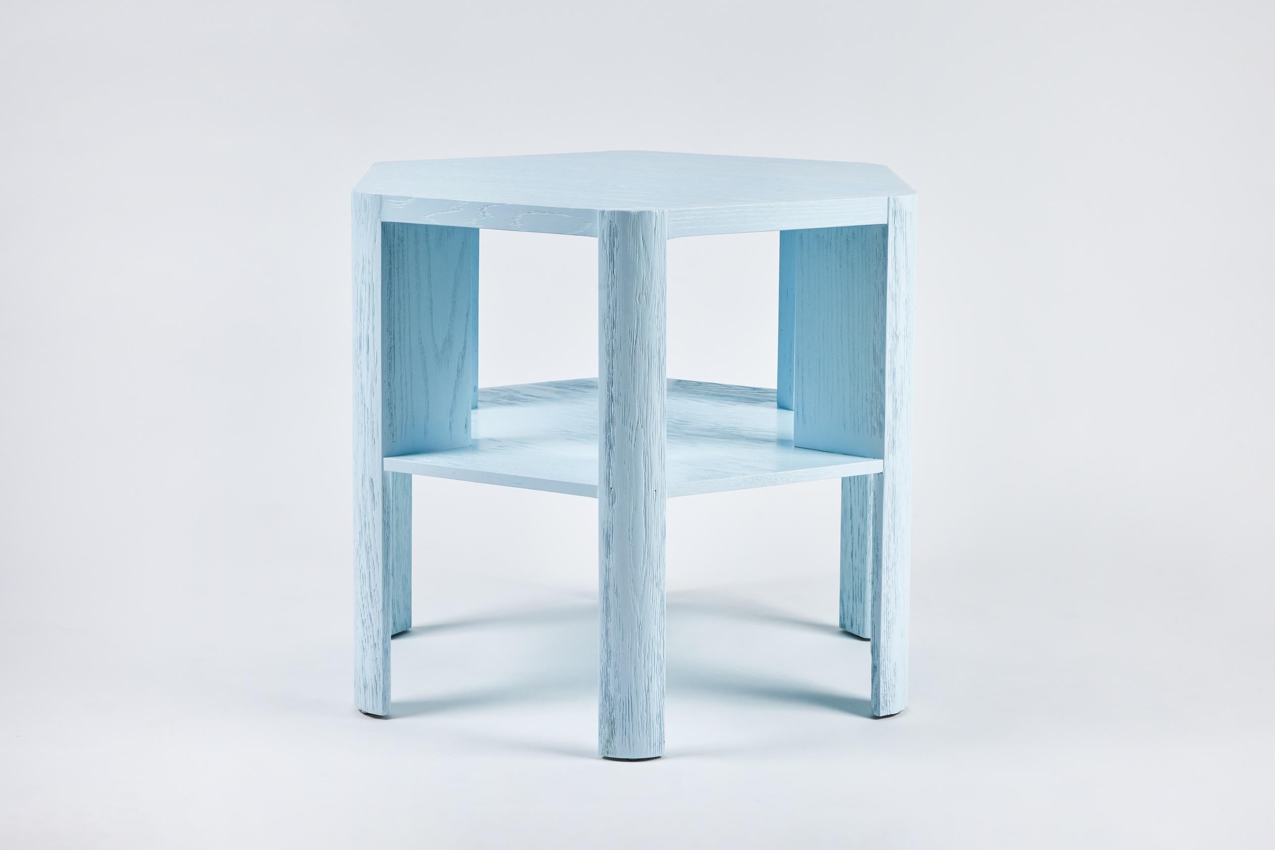 American Minimalist Modern Lacquered Large Library Table Shown in Blue Fog on Oak For Sale