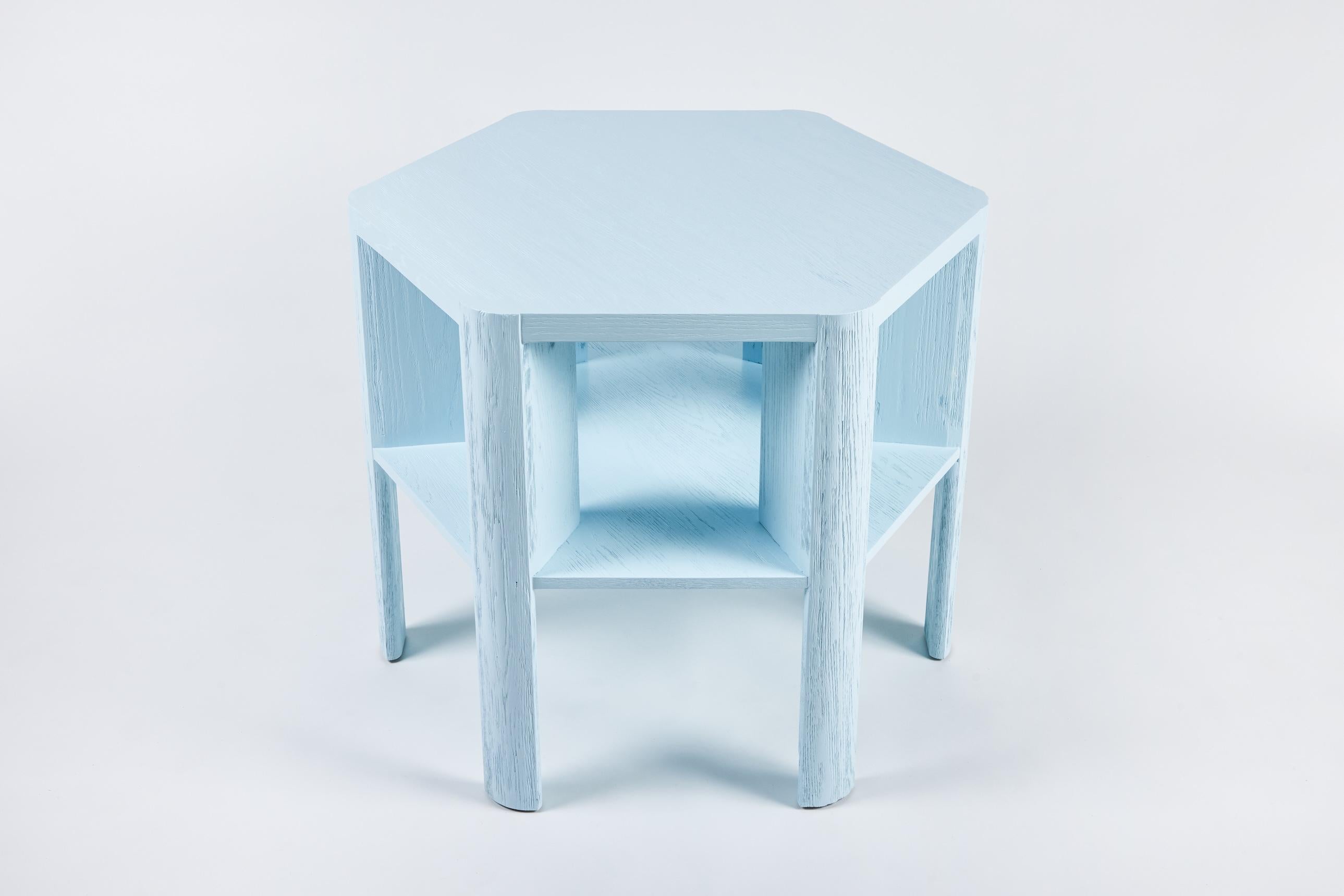 Contemporary Minimalist Modern Lacquered Large Library Table Shown in Blue Fog on Oak For Sale