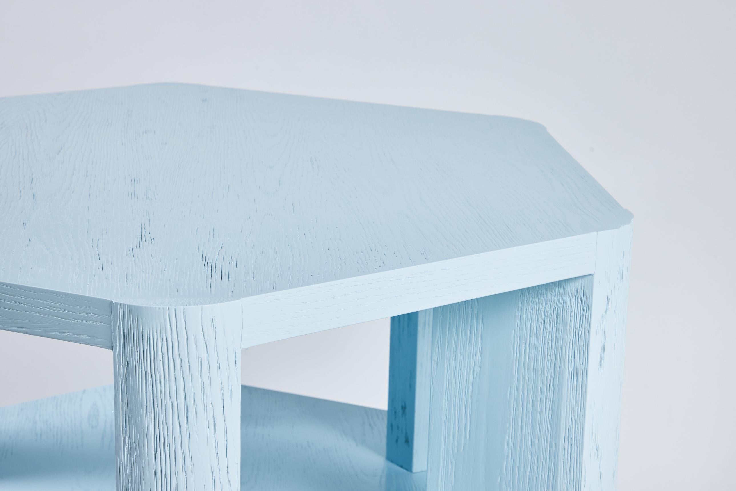 Wood Minimalist Modern Lacquered Large Library Table Shown in Blue Fog on Oak For Sale