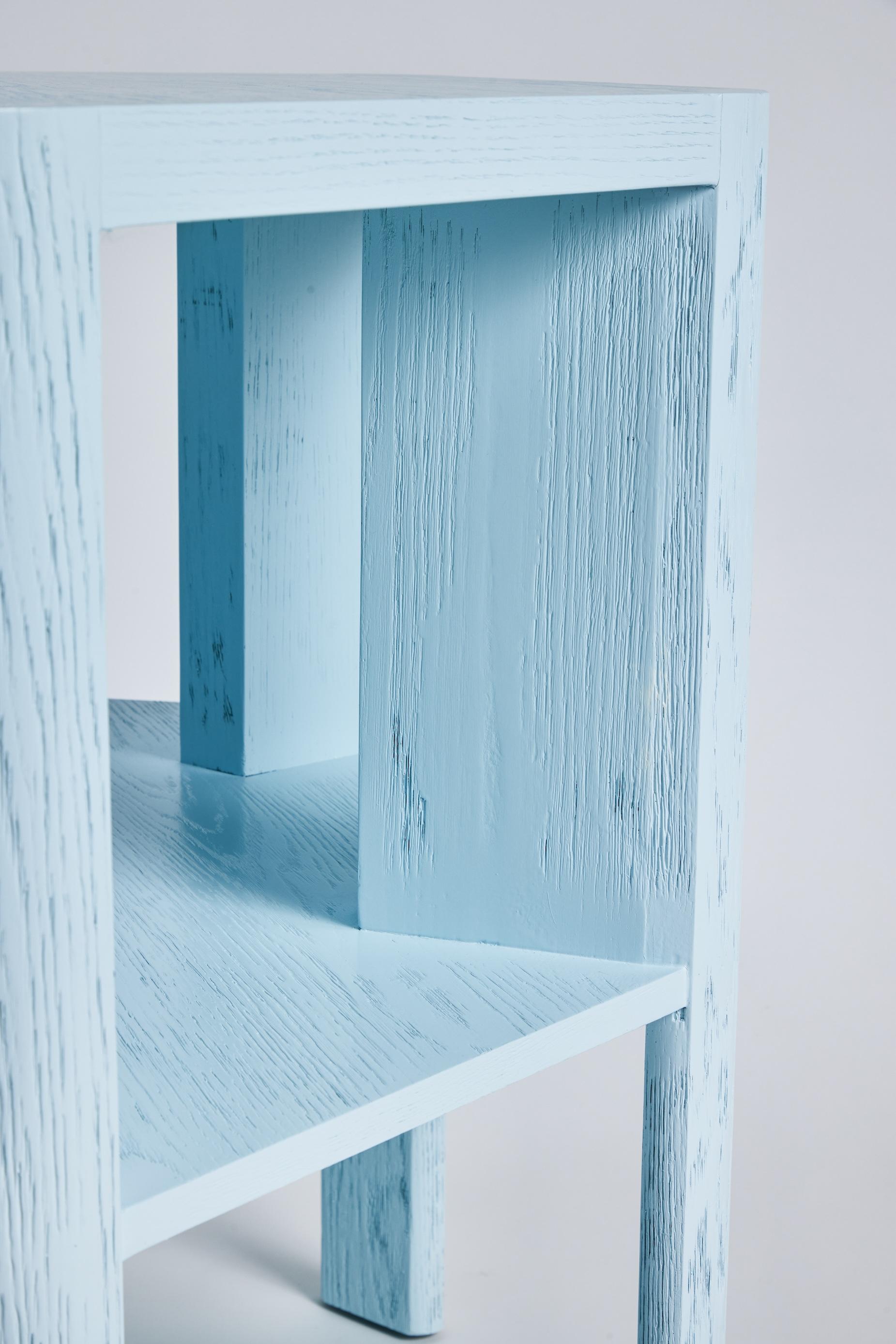 Minimalist Modern Lacquered Large Library Table Shown in Blue Fog on Oak For Sale 2