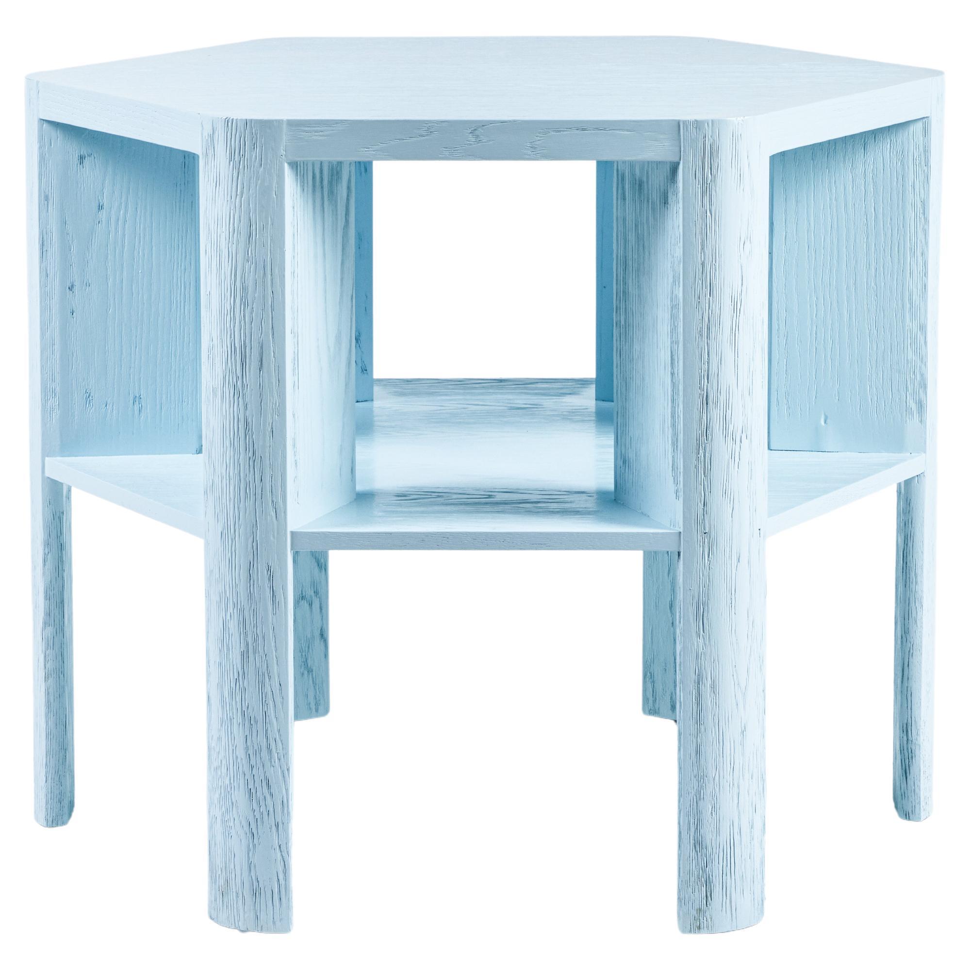 Minimalist Modern Lacquered Large Library Table Shown in Blue Fog on Oak