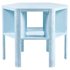 Minimalist Modern Lacquered Large Library Table Shown in Blue Fog on Oak