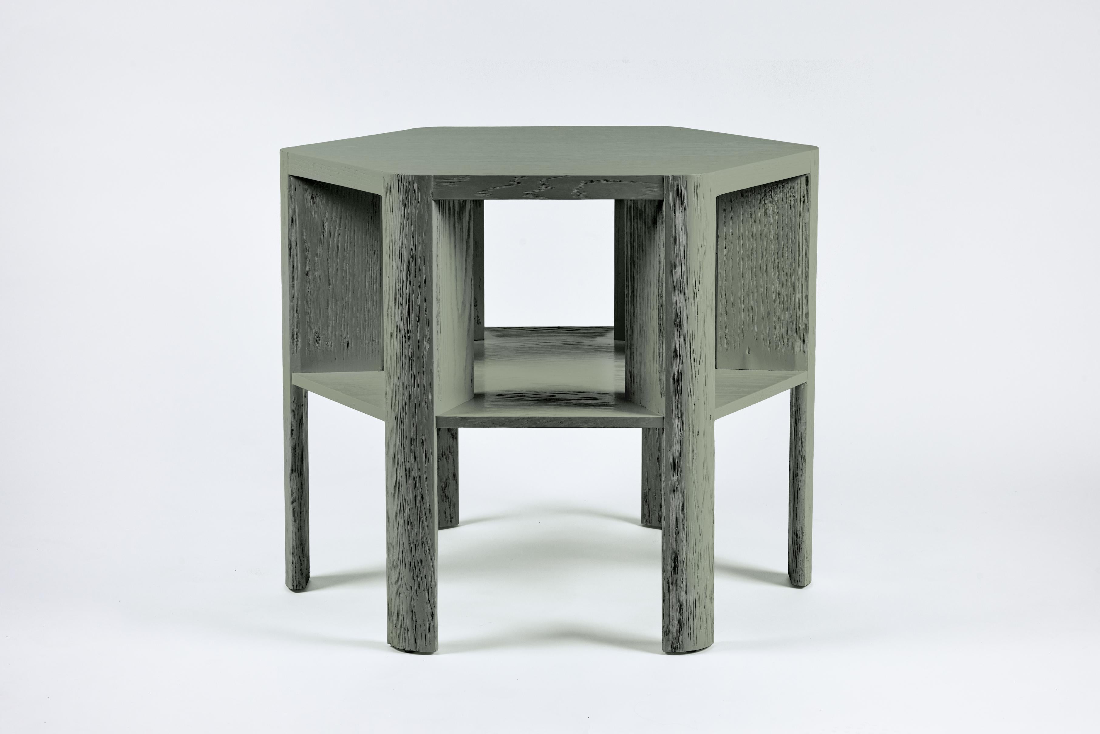 American Minimalist Modern Lacquered Library Table Shown in Lichen on Oak For Sale