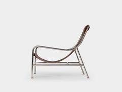LISBOA - Chaise longue en acier inoxydable brossé avec finition en cuir