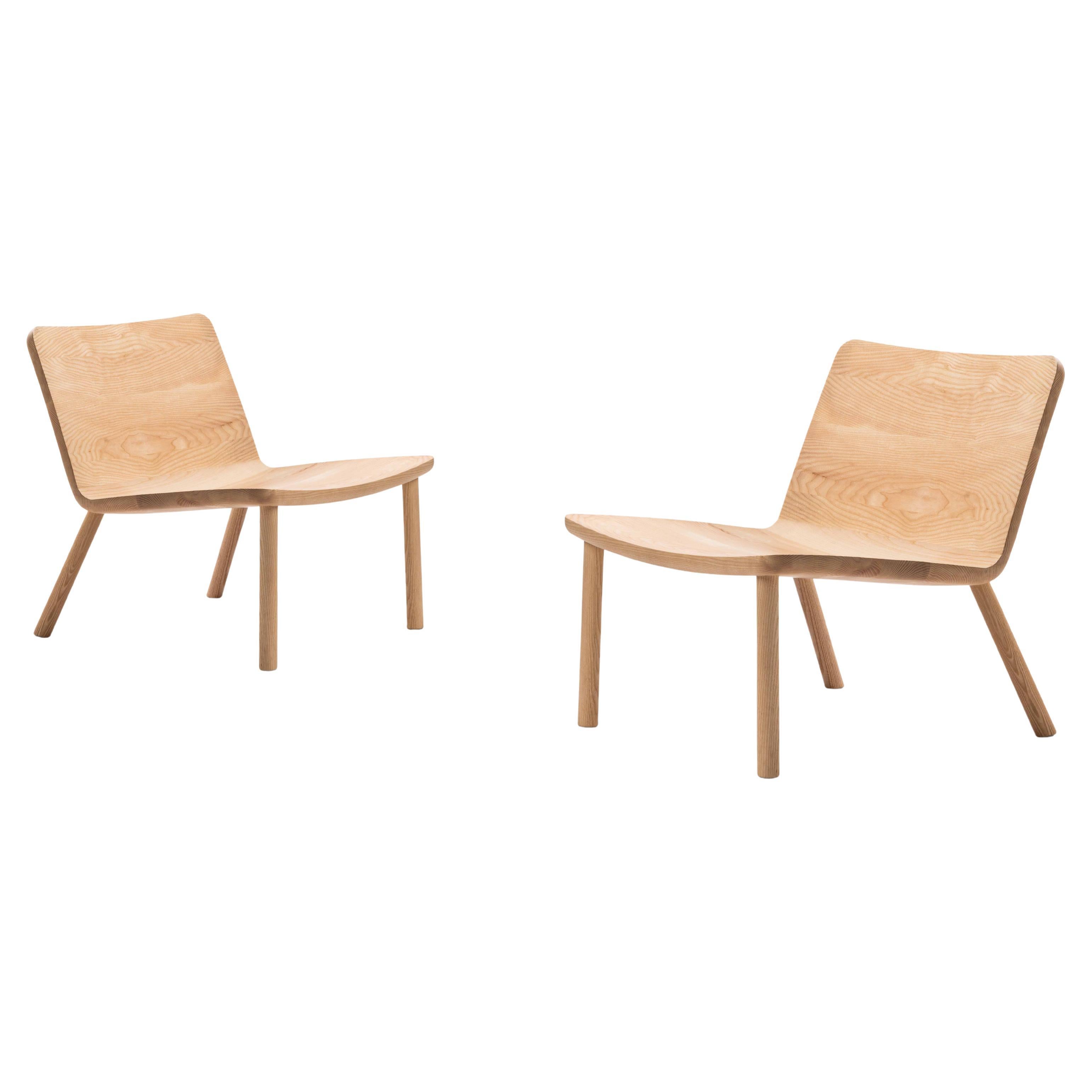 Minimalist Modern Lounge Chair in Natural Ash Allay - Set 2 units