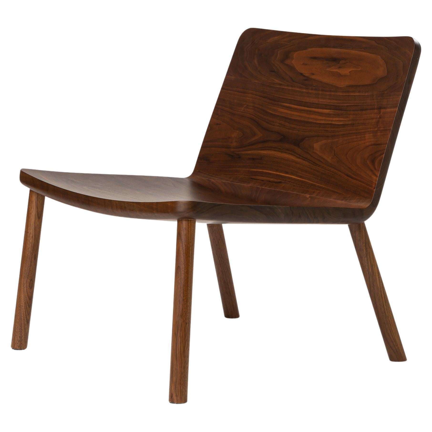 Minimalist Modern Lounge Chair in Natural Walnut For Sale