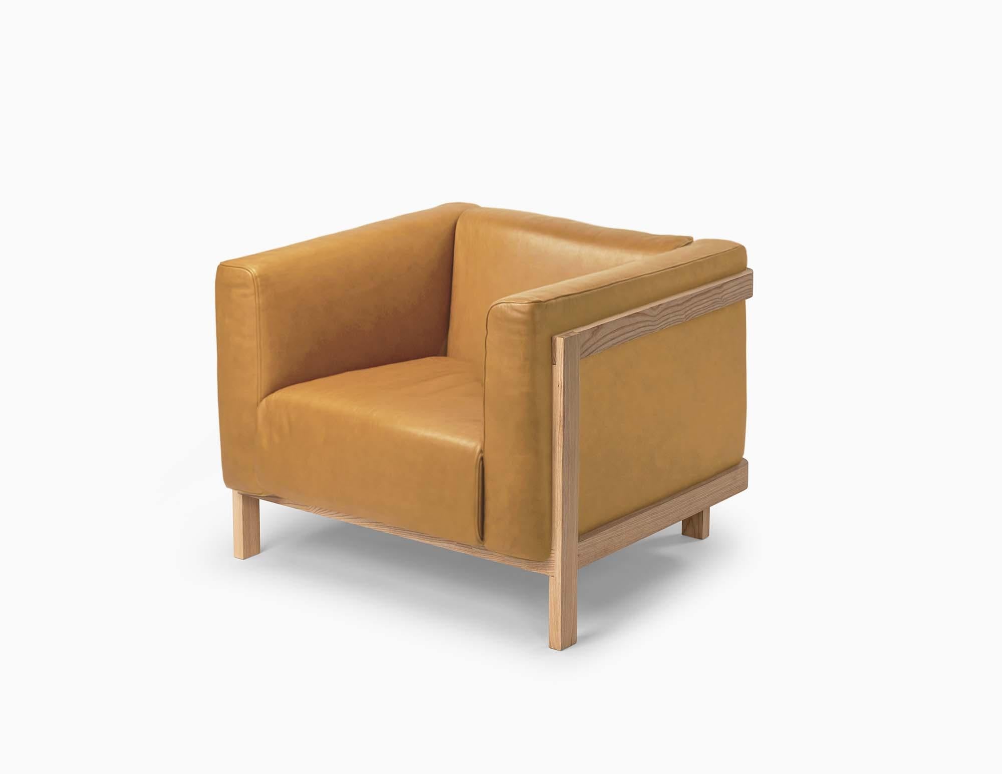 Minimalist Modern Lounge Chair LIFT – Set of 2 in Ash Wood and Leather For Sale 6