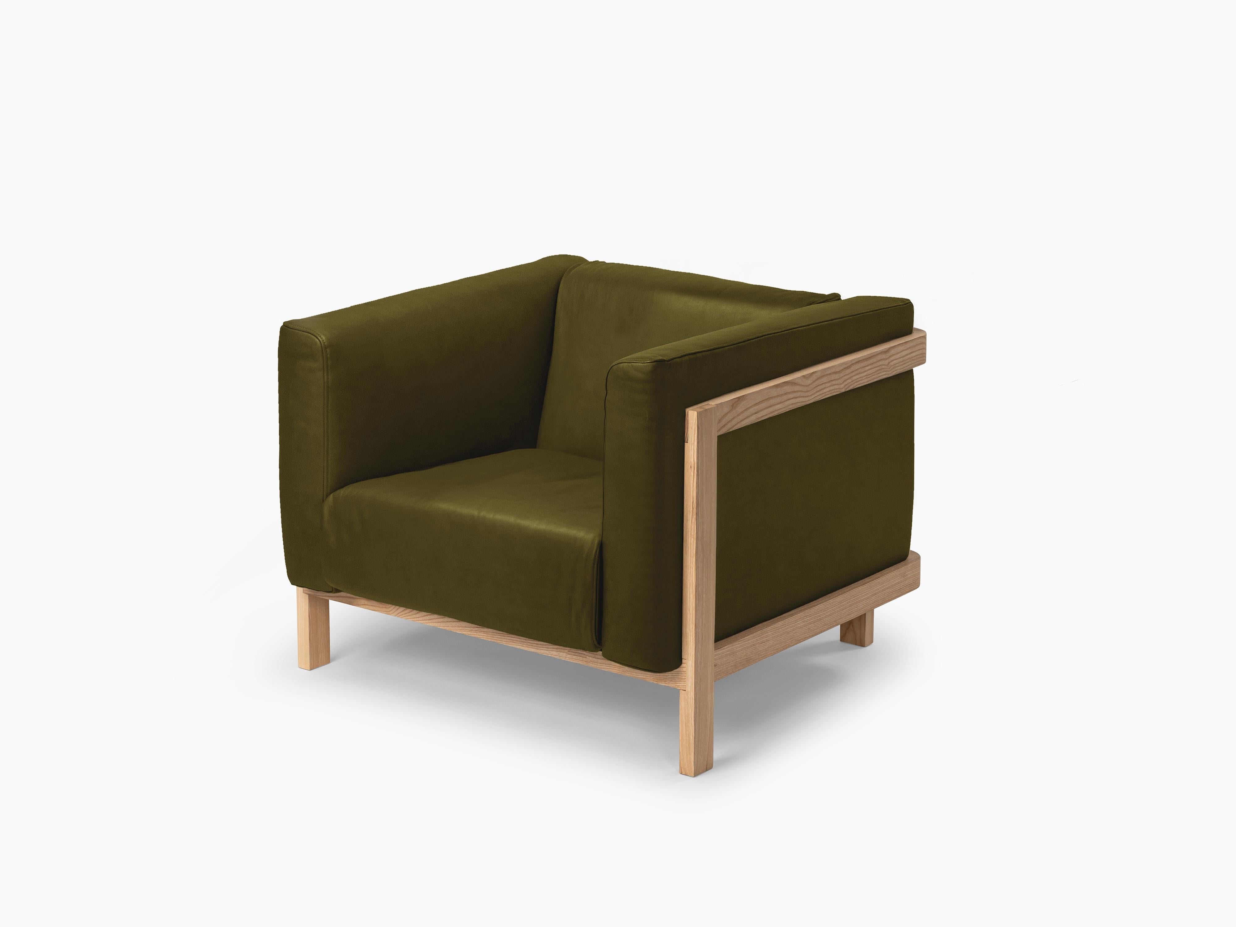 Contemporary Minimalist Modern Lounge Chair LIFT – Set of 2 in Ash Wood and Leather For Sale