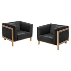 Minimalist Modern Lounge Chair LIFT – Set of 2 in Ash Wood and Leather
