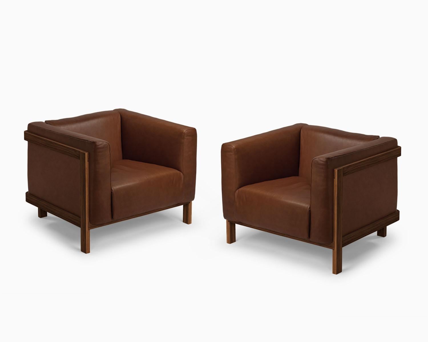 Minimalist Modern Lounge Chair LIFT – Set of 2 in Walnut Wood