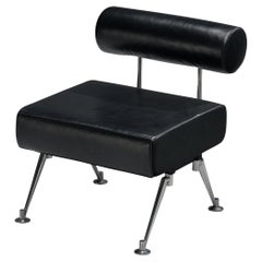Retro Minimalist Modern Lounge Chair with Metal Frame and Black Leather