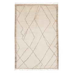 Minimalist Modern Moroccan Beni Ourain Style Hand-Knotted Wool Rug 6x9
