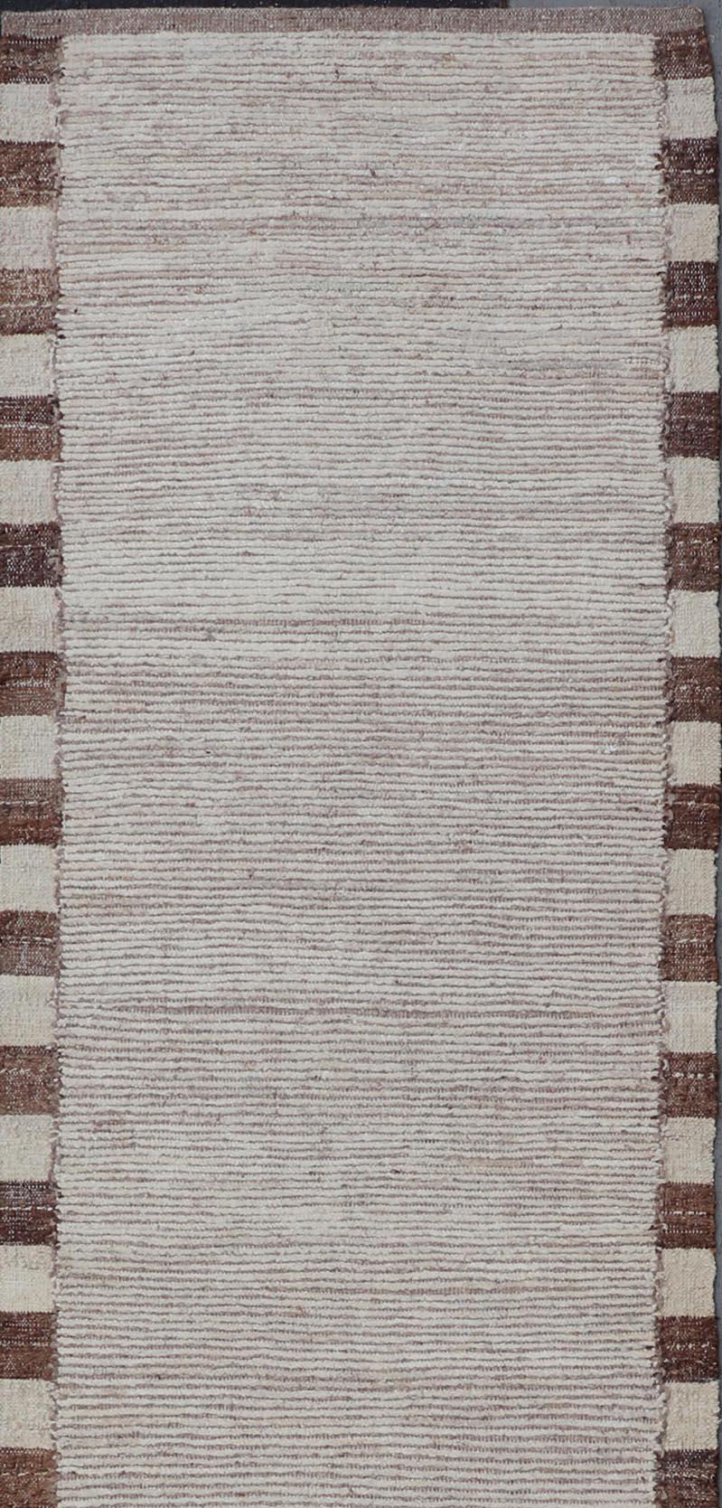 Afghan Minimalist Modern Moroccan Style Tribal Runner with Subtle Earthy Tones For Sale