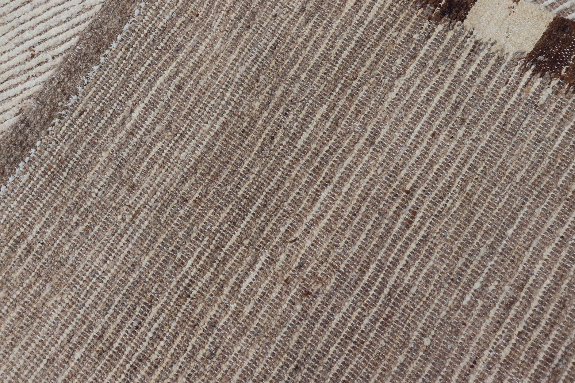 Contemporary Minimalist Modern Moroccan Style Tribal Runner with Subtle Earthy Tones For Sale