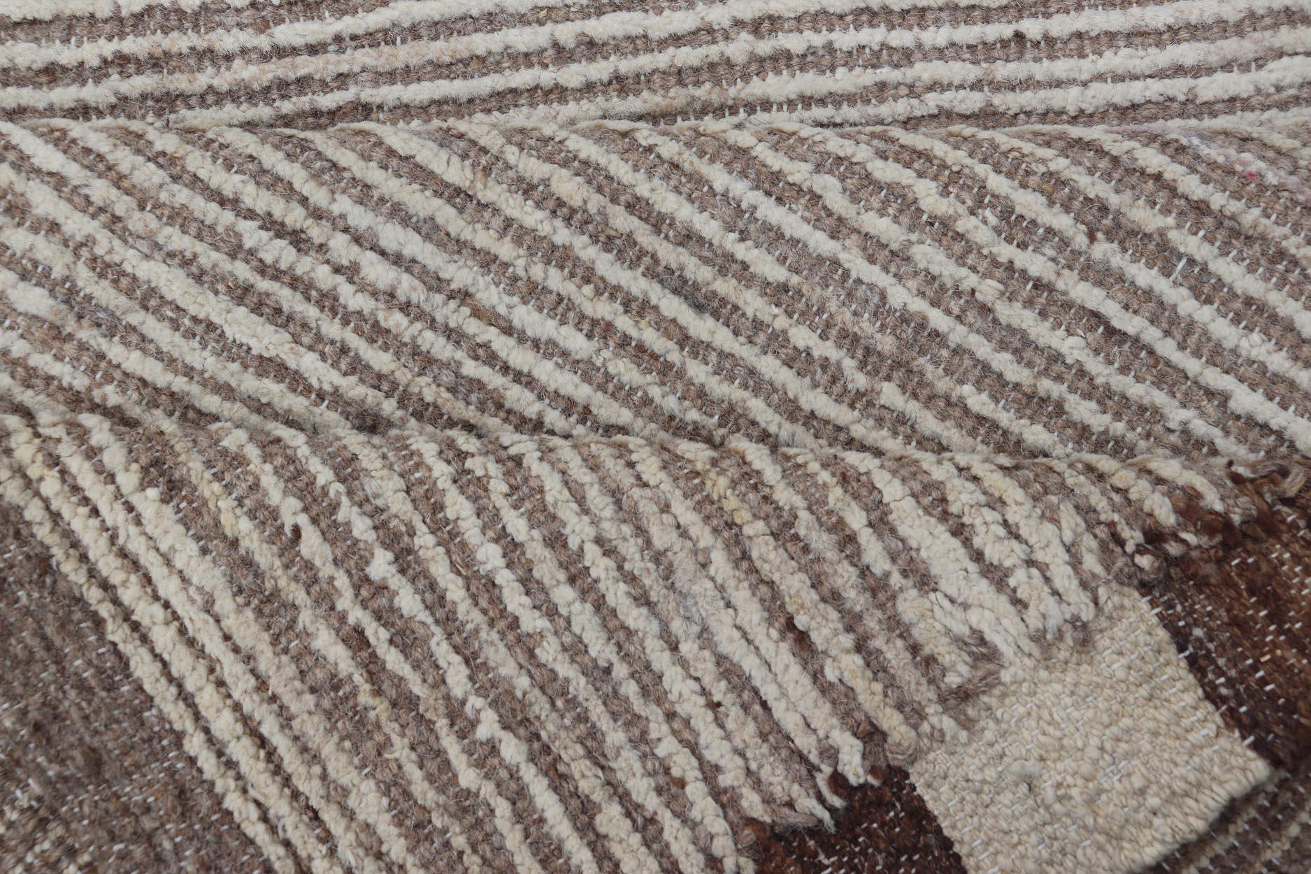 Wool Minimalist Modern Moroccan Style Tribal Runner with Subtle Earthy Tones For Sale