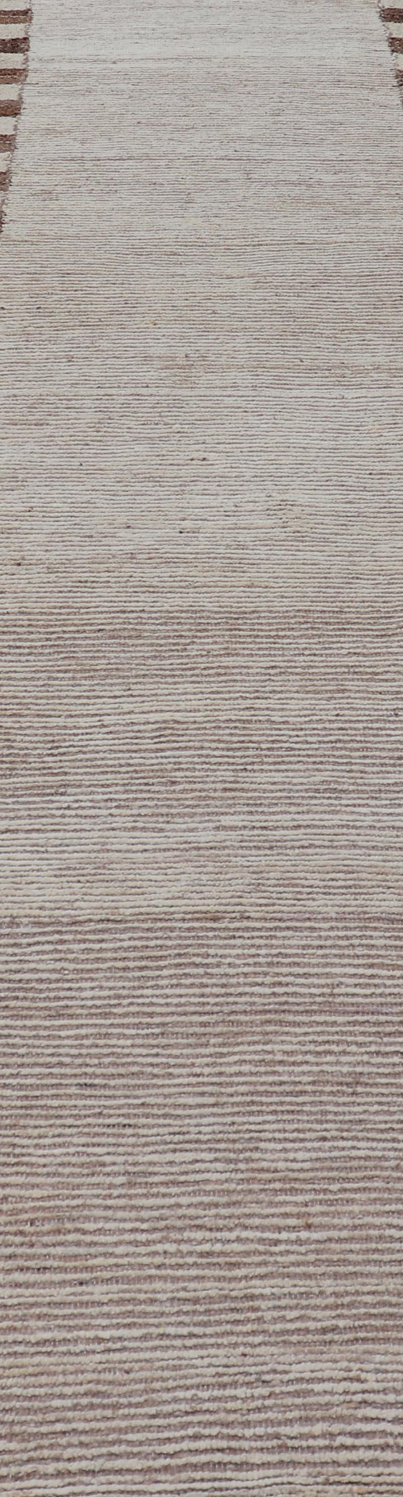 Minimalist Modern Moroccan Style Tribal Runner with Subtle Earthy Tones For Sale 1