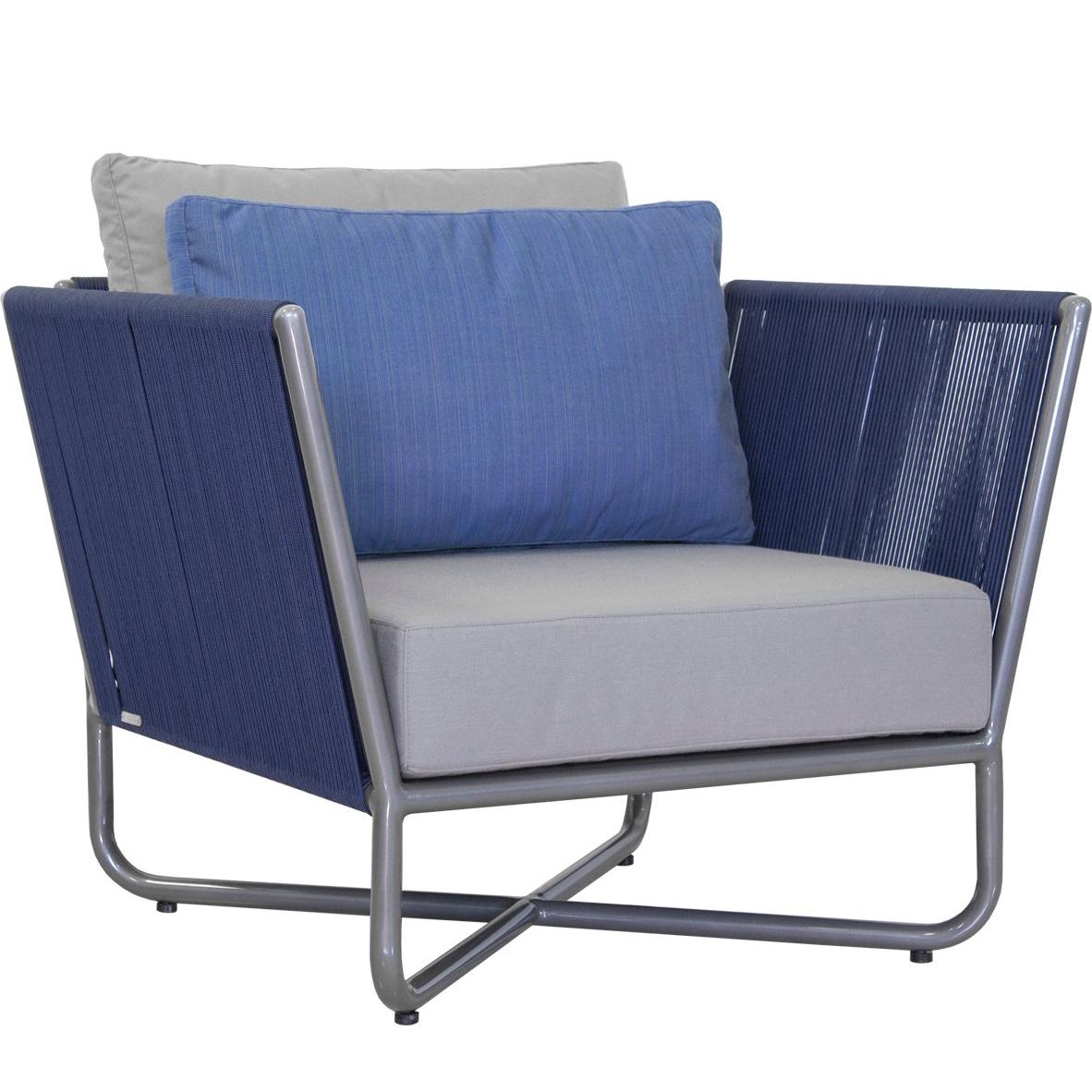 Minimalist Modern Outdoor Armchair, Metal with Nautical Rope Pattern
