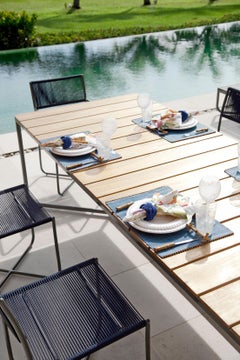 Minimalist Modern Outdoor Chair, Metal Structure with Nautical Rope Pattern