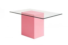Minimalist Modern Pink Lacquer and Glass Dining Table Aire