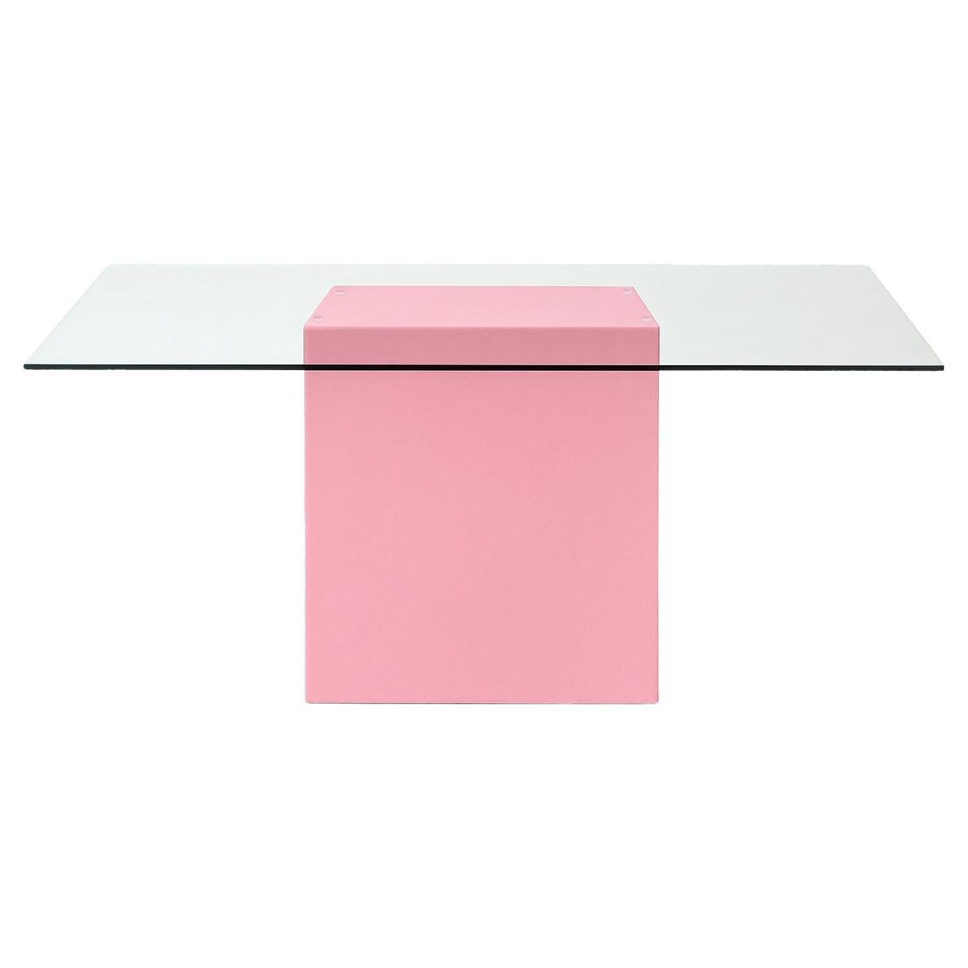 Minimalist Modern Pink Lacquer and Glass Dining Table Aire For Sale
