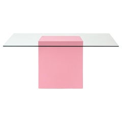 Table de salle à manger rectangulaire minimaliste moderne en laque rose et verre Aire