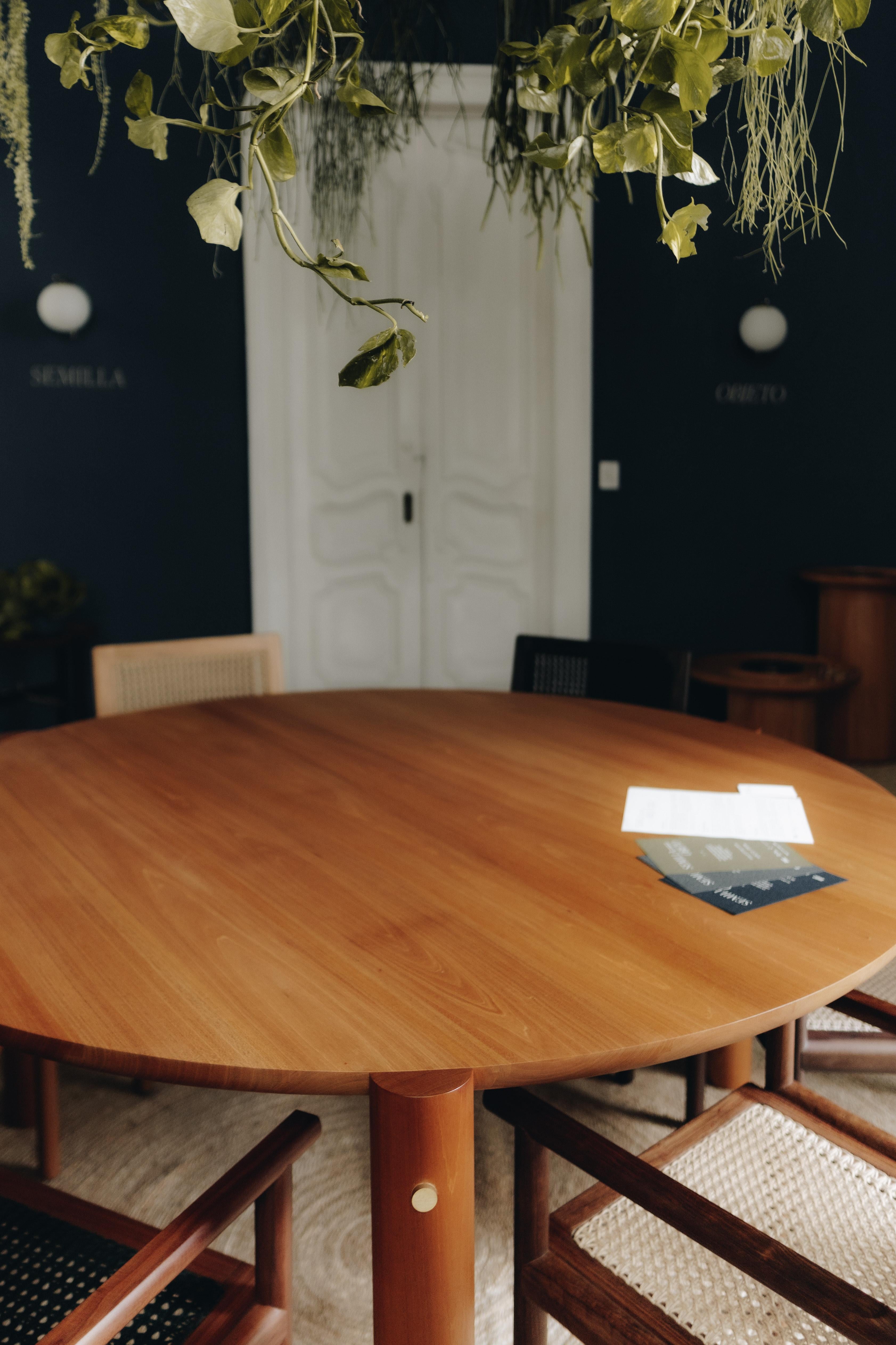 Hardwood Wooden Round Dining Table in Solid Carribean Walnut For Sale