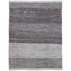 Minimalist Modern Rug with with Natural Wool in Gray, Charcoal,  Taupe & Silver