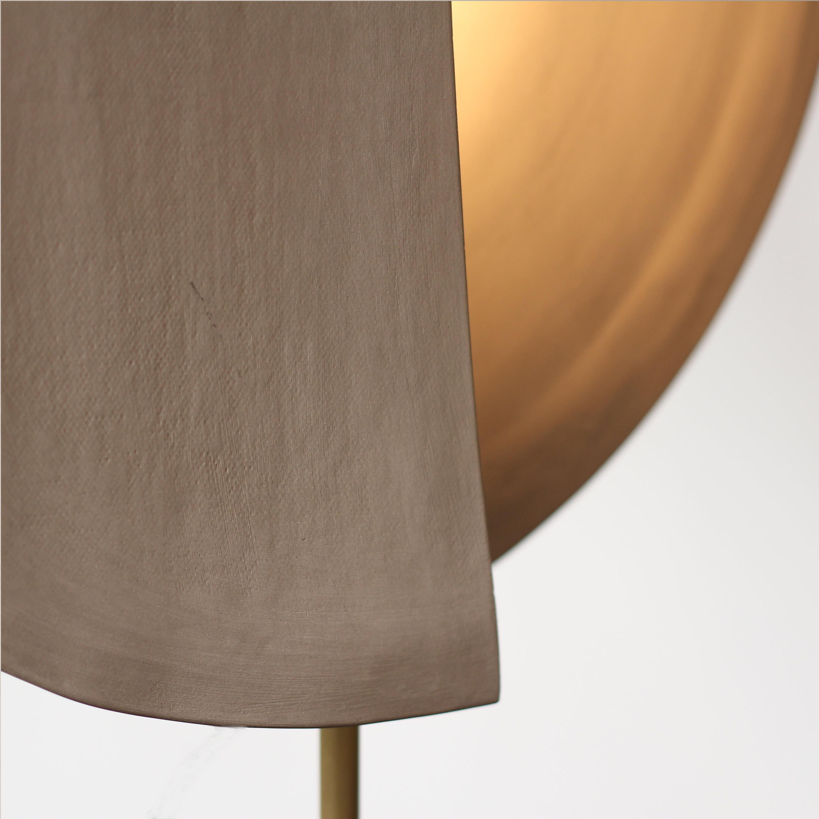 Brazilian Minimalist geometric sconce, natural grey ceramic and brass by Atelier BAM