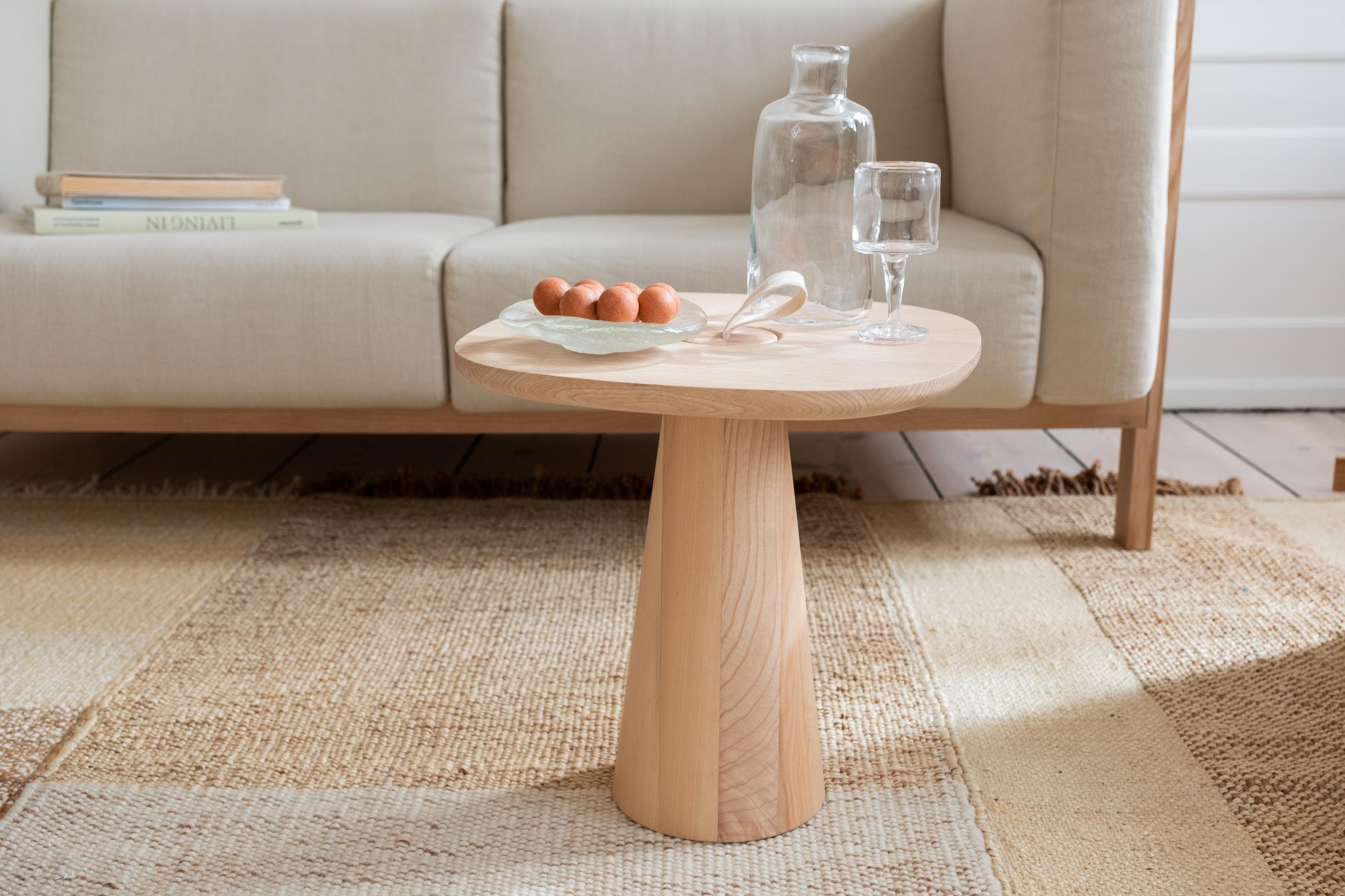 Portuguese Minimalist Modern Side Table in Natural Ash and Natural Cotton Strap For Sale