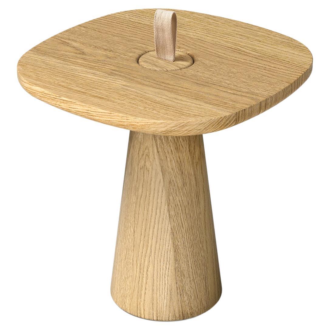 Minimalist Modern Side Table in Natural Oak and Cotton Strap For Sale