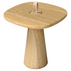 Minimalist Modern Side Table in Natural Oak and Cotton Strap