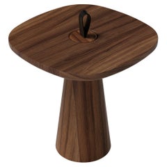 Minimalist Modern Side Table in Walnut and Black Leather Strap