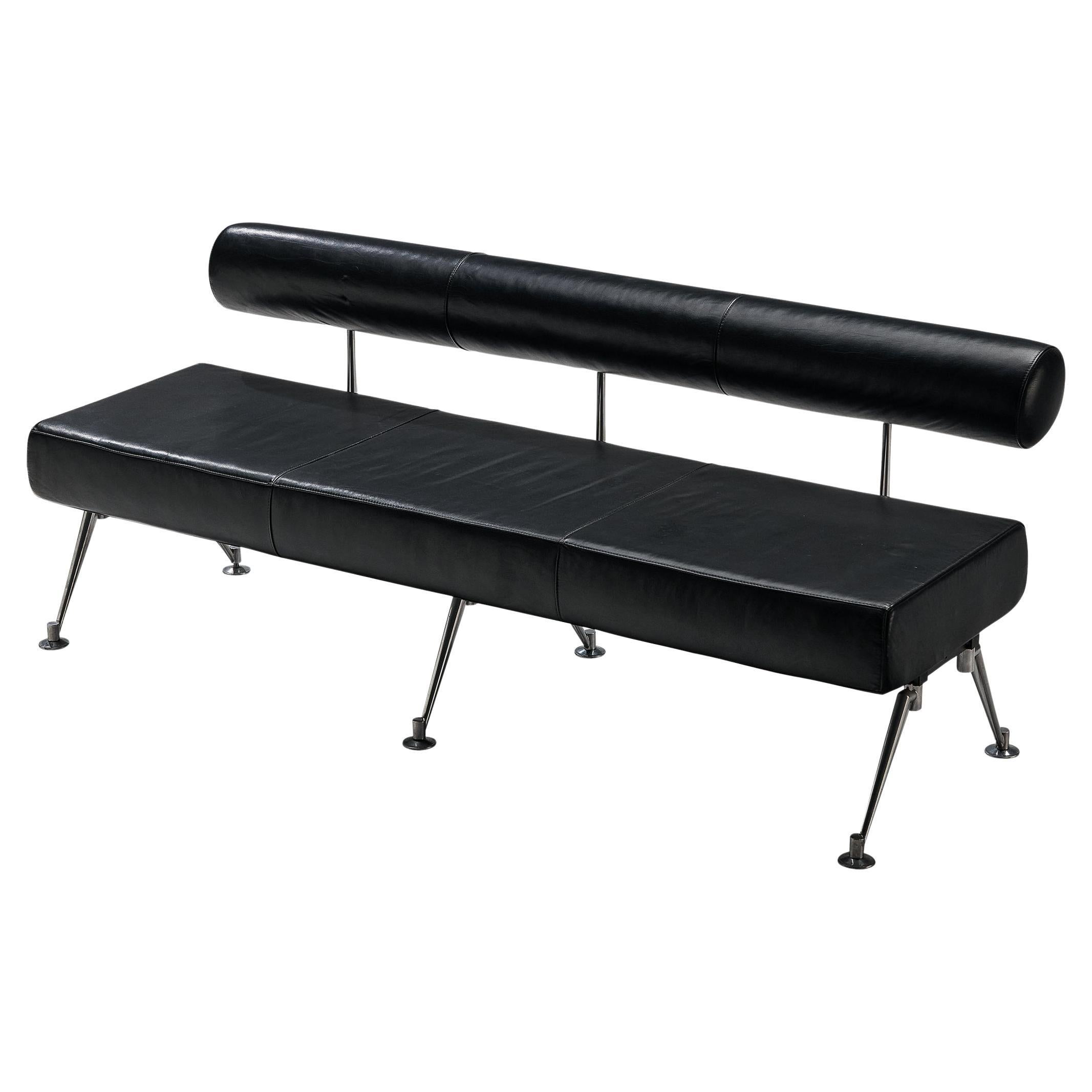 Minimalist Modern Sofa with Metal Frame and Black Leather For Sale at ...