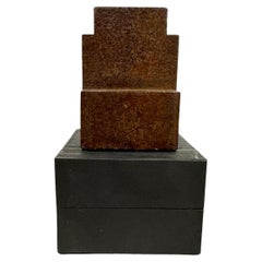 Minimalist Modern Structure, Rusted Steel on Wood Block Base