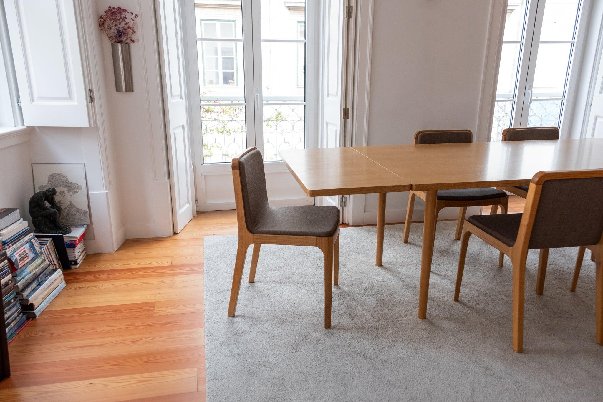Portuguese Minimalist Modern Table in Walnut Wood Extendable For Sale
