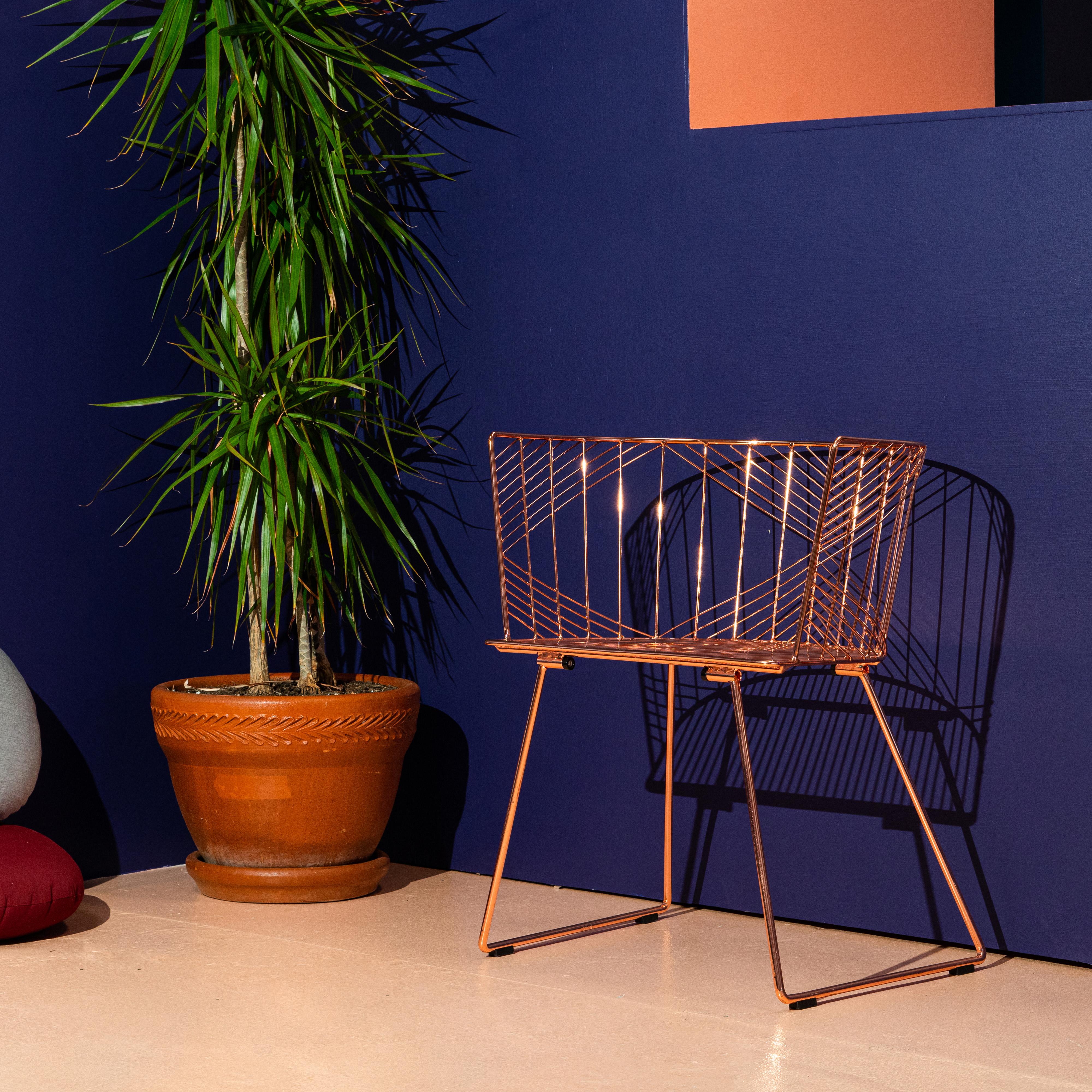 Mid-Century Modern Minimalist Modern Wire Side Chair, the Captain Chair by Bend Goods in Gold