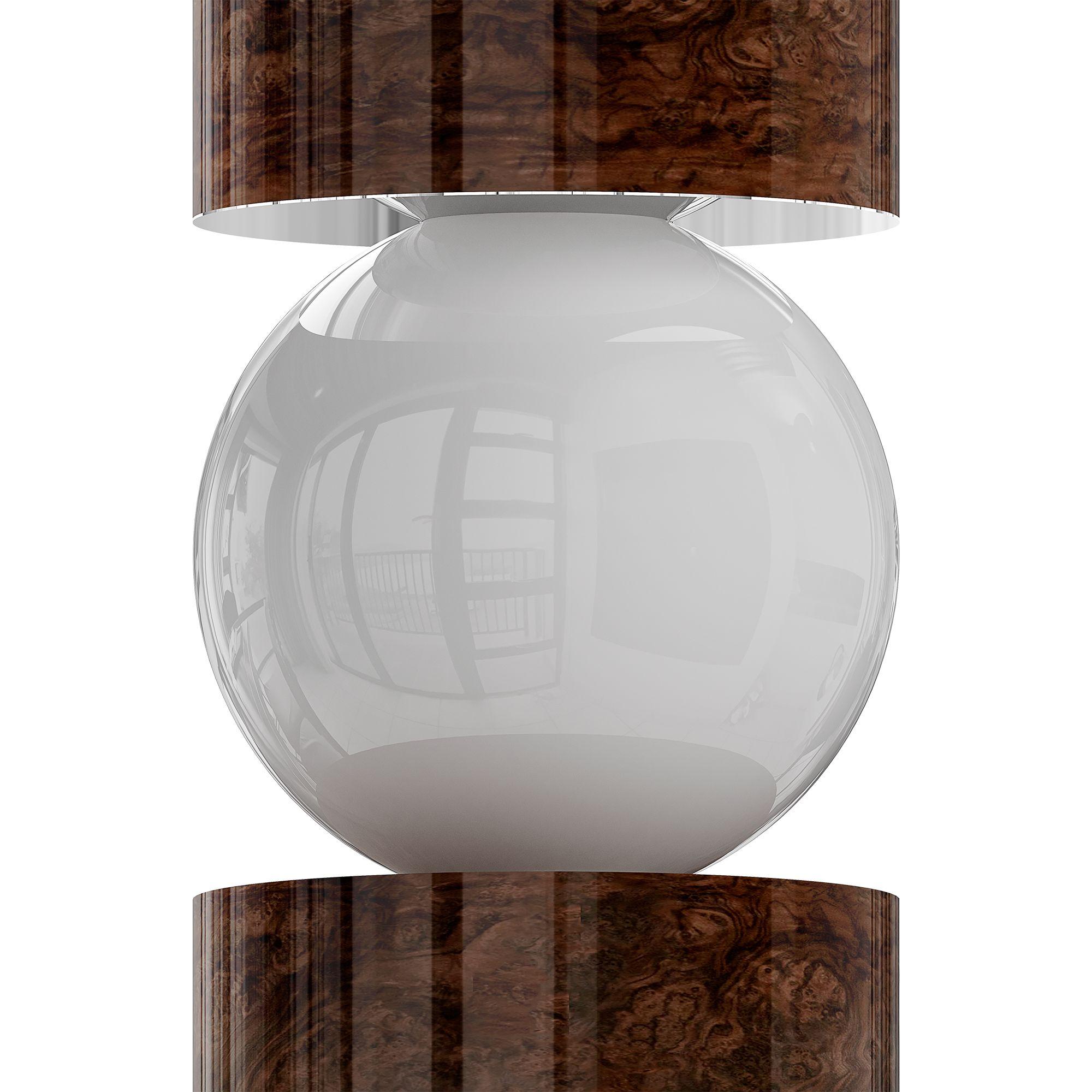 Hand-Crafted Minimalist Modern Wood Table Lamp Rounded Shape Walnut Root Frosted Glass Light For Sale