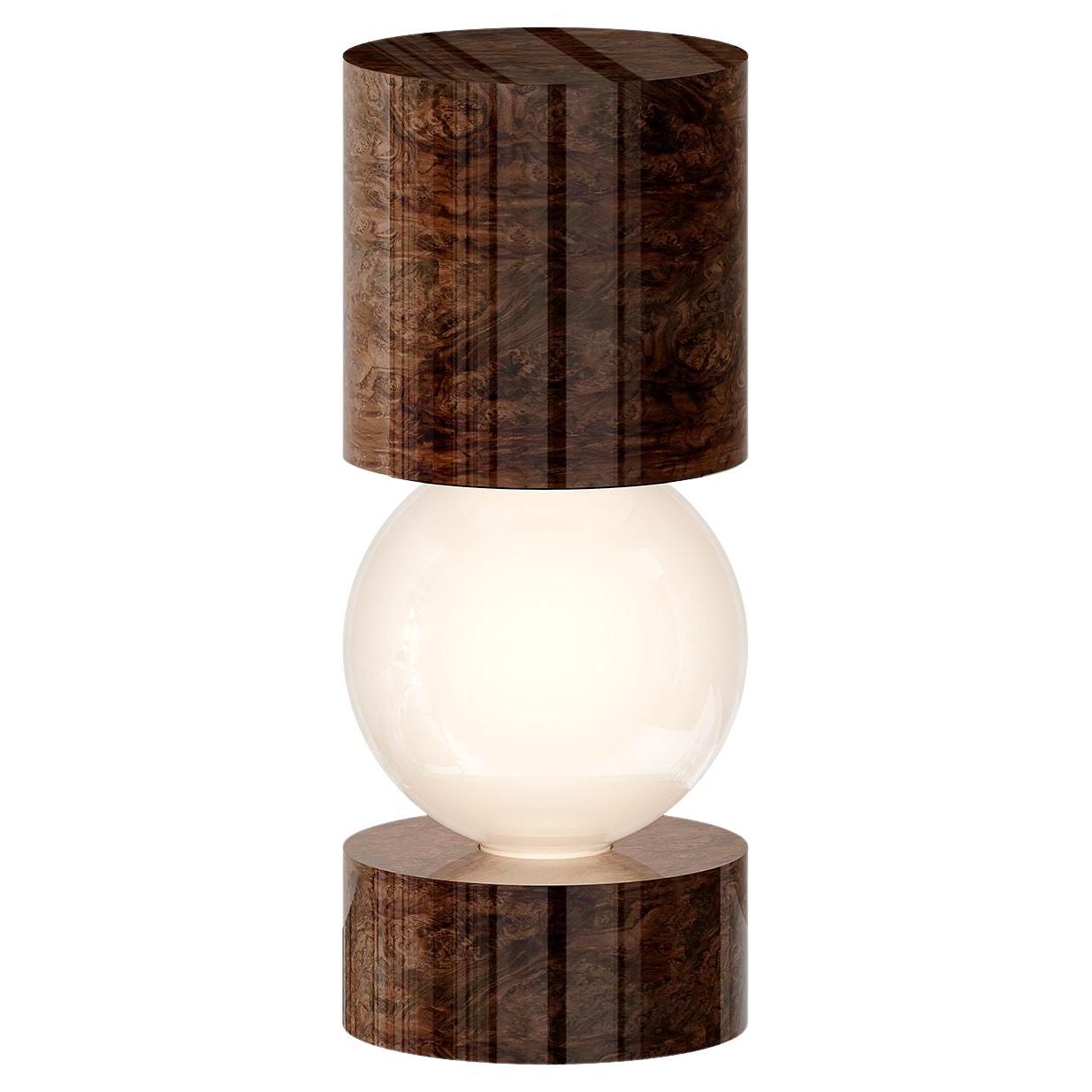 Minimalist Modern Wood Table Lamp Rounded Shape Walnut Root Frosted Glass Light For Sale
