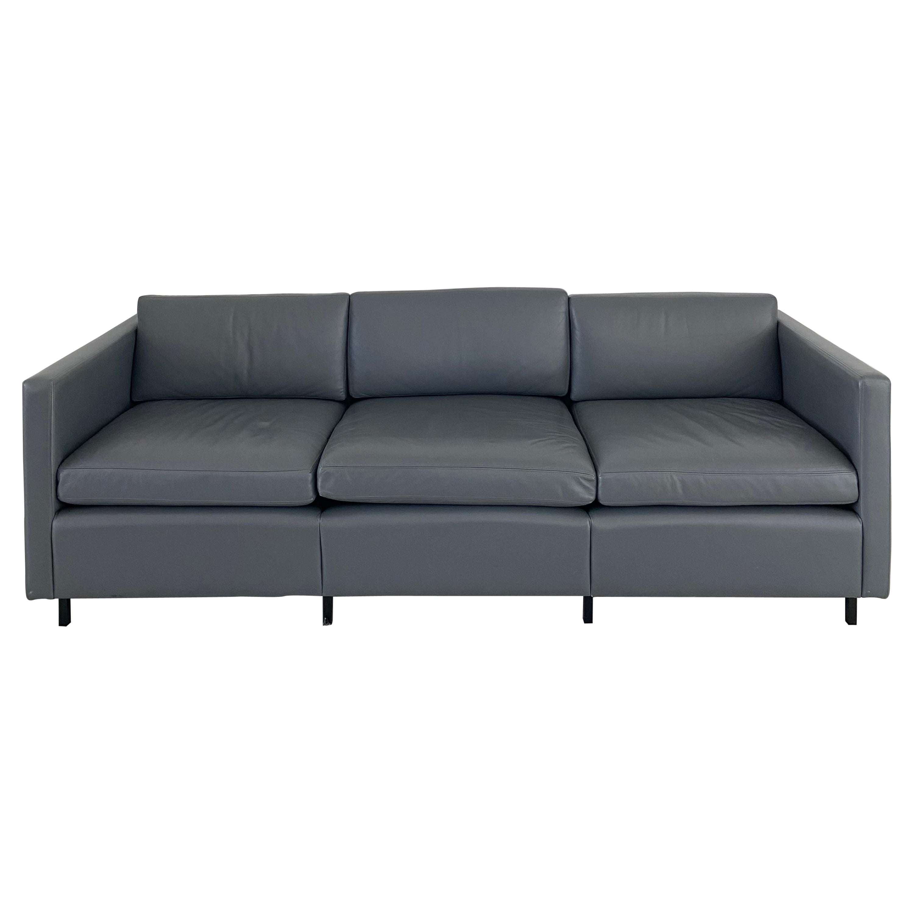 Sofá minimalista modernista Knoll Charles Pfister en piel gris
