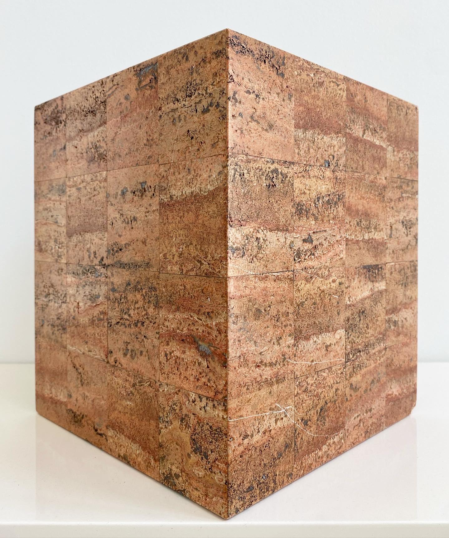 Minimalist Modernist Red Travertine Cube Form Planter Vessel For Sale 5